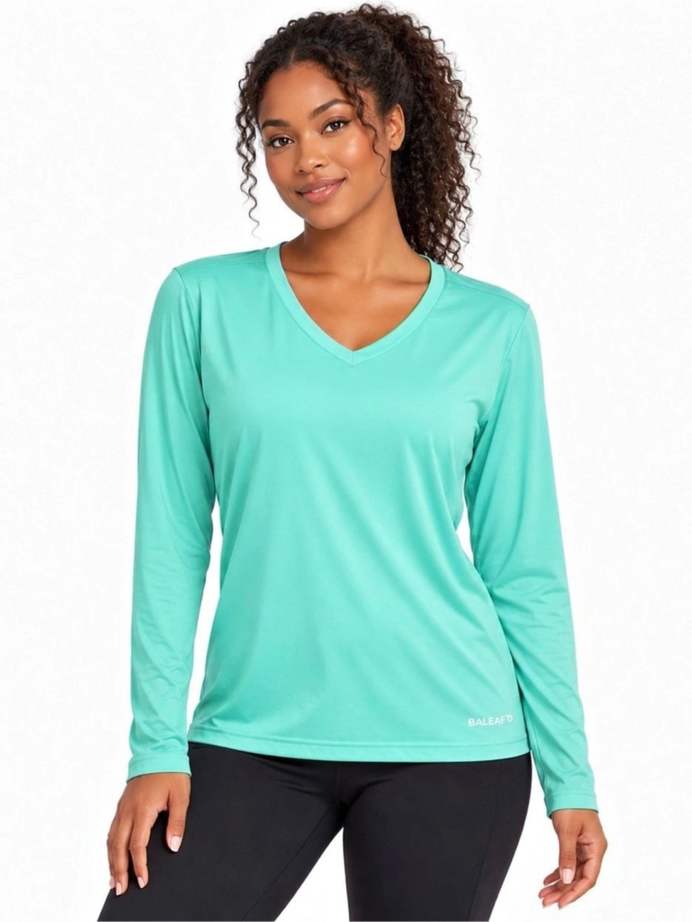 BALEAF Women’s UPF 50+ Green Long Sleeve V-Neck Dri Fit Shirt Medium